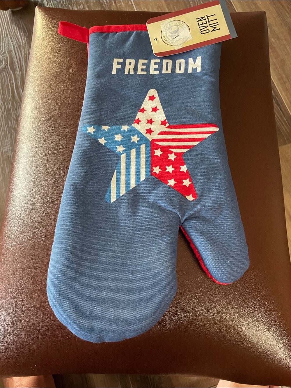 NEW Freedom Star Blue Oven Mitt with Red Accents